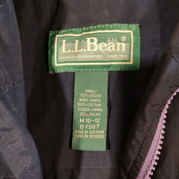 LL Bean Jacket Kid's Medium 10/12 Purple Full Zip Windbreaker Zip Pockets Hooded - Picture 5 of 11
